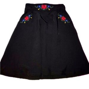 MIDNIGHT FLORAL PIN-UP WITCH EMBROIDERED MIDI SKIRT